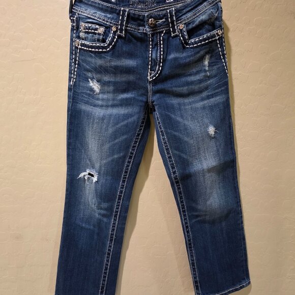 Women's Miss Me Capris Size 25 JPB5014-6 Boyfriend Cut Jeans Denim Pant Distress - Picture 2 of 16